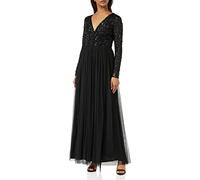 Maya Deluxe Women's Ladies Maxi Dress for Women with Long Sleeves V Neckline Plunging Sequin Embellished for Wedding Guest Bridesmaid Prom Dresses, Black,
