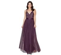 Maya Deluxe Women's Ladies Maxi Dress Long Length Wedding Guest Bridesmaid Prom Summer Evening Gown V Neck Straps Bow Tie, Berry, 10