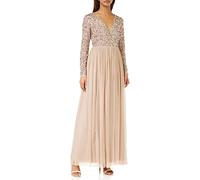 Maya Deluxe Women's Ladies Maxi Dress Long Sleeves V Neckline Plunging Sequin Embellished for Wedding Guest Bridesmaid Prom, Gold 1, 10