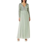 Maya Deluxe Women's Ladies Maxi Dress Long Sleeves V Neckline Plunging Sequin Embellished for Wedding Guest Bridesmaid Prom, Line, 20