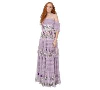 Maya Deluxe Women's Ladies Maxi Dress Off-The-Shoulder Bardot Spaghetti Strap Floral Embroidered Tiered Ruffle Tulle Wedding Guest, Lilac, 6