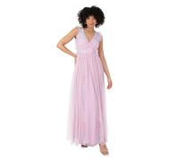 Maya Deluxe Women's Ladies Maxi Dress Plunge V-Neck Short Flutter Sleeve Sequin Embellished Ruffle Tulle A-line Prom Ball Gown Dawn Pink 8