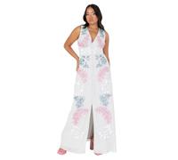 Maya Deluxe Women's Ladies Maxi Dress V-Neckline Sleeveless Floral Sequin Embellished Button Front Slit for Wedding Guest Occasion Glacier Grey 18