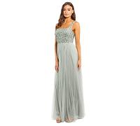 Maya Deluxe Women's Ladies Maxi Dress Wide Straps Sleevless Square Neckline Embellished for Wedding Guest Prom Bridesmaid, Green Lily, 18
