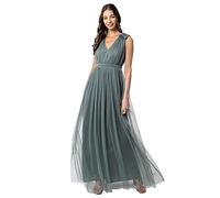 Maya Deluxe Women's Ladies Maxi Dress with Ruffle V Neck Sleeveless High Empire Waist Long for Prom Guest Wedding Bridesmaid, Misty Green, 12