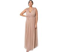Maya Deluxe Women's Ladies Maxi Dress with Ruffle V Neck Sleeveless High Empire Waist Long for Prom Guest Wedding Bridesmaid, Taupe Blush, 18