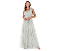 Maya Deluxe Women's Ladies Maxi Dress with Ruffle V Neck Sleeveless High Empire Waist Long for Prom Guest Wedding Bridesmaid, Green Lily, 24