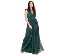 Maya Deluxe Women's Ladies Maxi Dress with Ruffle V Neck Sleeveless High Empire Waist Long for Prom Guest Wedding Bridesmaid, Emerald Green, 18