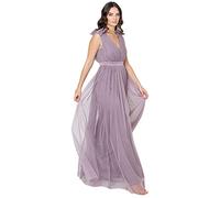 Maya Deluxe Women's Ladies Maxi Dress with Ruffle V Neck Sleeveless High Empire Waist Long for Prom Guest Wedding Bridesmaid, Moody Lilac, 20