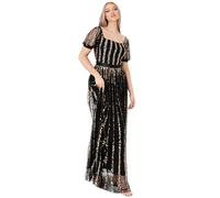 Maya Deluxe Women's Ladies Maxi Occasion Dress Sequin Square Neck High Waist A Cut Evening Gown for Wedding Guest Black, 12