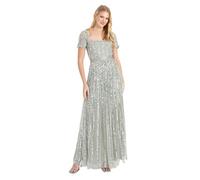 Maya Deluxe Womens Ladies Maxi Occasion Sequin Square Neck High Waist A Cut Evening Gown for Wedding Guest Black Dress, Black, 6 UK