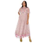 Maya Deluxe Women's Ladies Midaxi Dress Short Sleeve Ruffle High Neck Embroidered A-line for Wedding Guest Occasion Prom Ball Gown, Frosted Pink, 22