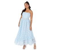 Maya Deluxe Women's Ladies Midaxi Dress Sleeveless Square Neckline Lace Cami Keyhole Back Strappy A-line for Wedding Guest Occasion, Blue, 14