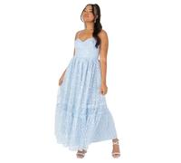Maya Deluxe Women's Ladies Midi Dress Sleeveless V-Neck Cami Sequin Embellished Embroidered Ruffles for Wedding Guest Prom Ball Gown, Blue, 18