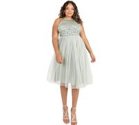 Maya Deluxe Women's Ladies Midi Dress with Halter Neck Tulle for Evening Graduation Prom Wedding Bridesmaids Ball Gown, Green Lily, 6