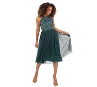 Maya Deluxe Women's Ladies Midi Dress with Halter Neck Tulle for Evening Graduation Prom Wedding Bridesmaids Ball Gown, Emerald Green, 14