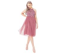 Maya Deluxe Women's Ladies Midi Dress with Halter Neck Tulle for Evening Graduation Prom Wedding Bridesmaids Ball Gown, Desert Rose, 14