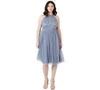 Maya Deluxe Women's Ladies Midi Dress with Halter Neck Tulle for Evening Graduation Prom Wedding Bridesmaids Ball Gown, Dusty Blue, 20