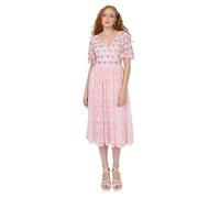 Maya Deluxe Womens Ladies Midi Short Angel Sleeves V-Neck A-line Sequin Embellished Floral Tulle Lace Wedding Guest Prom Dress, Ballet Pink, 16 UK