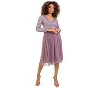 Maya Deluxe Women's Ladies Wedding Guest Midi Dress Long Sleeve Plunging Neckline V Neck Sequin Embellished Graduation Bridesmaid, Moody Lilac, 24