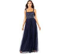 Maya Deluxe Women's Ladies Womens Maxi Wide Straps Sleevless Square Neckline Embellished for Wedding G Bridesmaid Dress, Navy, 14 UK