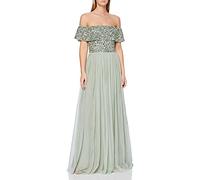 Maya Deluxe Women's Maxi A-line Dress, Green Lily, Size 18, Sequin Embellished Bardot Neck Bridesmaid