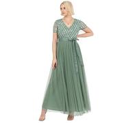 Maya Deluxe Women's Maxi Dress Ladies Bridesmaid V-Neck Ball Gown Short Sleeves Long Elegant Empire Waist Wedding, Deep Mint, 12