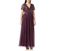 Maya Deluxe Women's Maxi Dress Ladies Bridesmaid V-Neck Ball Gown Short Sleeves Long Elegant Empire Waist Wedding, Berry, 14