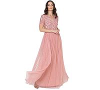 Maya Deluxe Women's Maxi Dress Ladies Bridesmaid V-Neck Ball Gown Short Sleeves Long Elegant Empire Waist Wedding, Blossom, 16