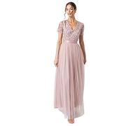 Maya Deluxe Women's Maxi Dress Ladies Bridesmaid V-Neck Ball Gown Short Sleeves Long Elegant Empire Waist Wedding, Frosted Pink, 26