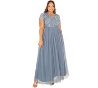 Maya Deluxe Women's Maxi Dress Ladies Bridesmaid V-Neck Ball Gown Short Sleeves Long Elegant Empire Waist Wedding, Dusty Blue, 24
