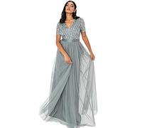 Maya Deluxe Women's Maxi Dress Ladies Bridesmaid V-Neck Ball Gown Short Sleeves Long Elegant Empire Waist Wedding, Misty Green, 8