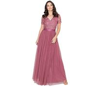 Maya Deluxe Women's Maxi Dress Ladies Bridesmaid V-Neck Ball Gown Short Sleeves Long Elegant Empire Waist Wedding, Desert Rose, 22