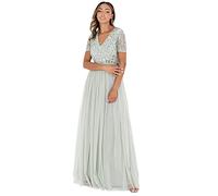Maya Deluxe Women's Maxi Dress Ladies Bridesmaid V-Neck Ball Gown Short Sleeves Long Elegant Empire Waist Wedding, Green Lily, 12