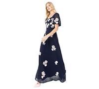 Maya Deluxe Womens Maxi Dress Ladies Floral Embellished Short Sleeve Maxi Dress for Wedding Guest Bridesmaid Evening Prom Ball Navy Size 14 UK