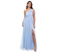 Maya Deluxe Women's Maxi Dress Ladies One Shoulder Embroidered Sequin Embellished Tulle Split Asymmetric Bridesmaid Prom Ball Gown, Light Blue, 12