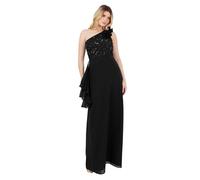 Maya Deluxe Women's Maxi Dress Ladies One Shoulder Necklline Sleeveless Sequin Embellished Rosette A-line Evening Prom Ball Gown, Black 16