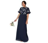 Maya Deluxe Women's Maxi Dress Ladies Short Angel Sleeve Round Neck Floral Sequin Embellished A-line for Wedding Guest Ball Gown, Navy Blue, 22