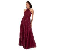 Maya Deluxe Women's Maxi Dress Ladies Sleeveless Halterneck Floral Corsage Chiffon Jacquard A-line Tiered Evening Occasion Prom, Berry 10