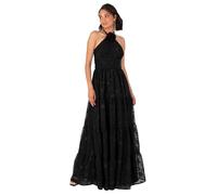 Maya Deluxe Women's Maxi Dress Ladies Sleeveless Halterneck Floral Corsage Chiffon Jacquard A-line Tiered Evening Occasion Prom, Black 12