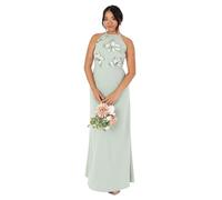 Maya Deluxe Women's Maxi Dress Ladies Sleeveless Halterneck Floral Sequin Embellished A-line for Wedding Guest Evening Ball Gown, Green Lily, 26
