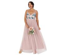Maya Deluxe Women's Maxi Dress Ladies Sleeveless Plunge V-Neck Cami Floral Sequin Embellished Tulle A-line for Occasion Ball Gown Frosted Pink 12