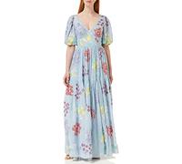 Maya Deluxe Womens Maxi Dress Ladies V Neck Open Back Cape Sleeve Dress for Wedding Guest Bridesmaid Summer Prom Ball Occasion Blue Size 20 UK