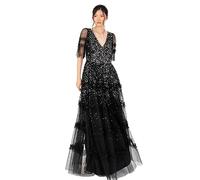 Maya Deluxe Women's Maxi Dress Ladies V-Neck Sequin Embellished Ruffle Detail for Wedding Guest Bridesmaid Prom Occasion Ball Gown, Black, 14