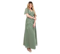 Maya Deluxe Women's Maxi Dress Ladies V-Neck Short Angel Sleeve Wrap Sequin Embellished Chiffon Tie Evening Occasion Prom Ball Gown, Deep Mint 14