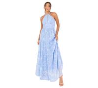 Maya Deluxe Women's Maxi Dress Sleeveless Halterneck A-line Floral Self-tie Keyhole Tiered Open Back Wedding Guest Bridesmaid Prom, Light Blue 10