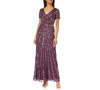 Maya Deluxe Women's Maxi Ladies Embellished Sequin Dress Long Short Sleeve V Neck High Empire Waist A Cut Shiny Prom Wedding Bridesmaid, Berry, 20