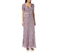 Maya Deluxe Women's Maxi Ladies Embellished Sequin Dress Long Short Sleeve V Neck High Empire Waist A Cut Shiny Prom Wedding Bridesmaid, Moody Lilac, 10