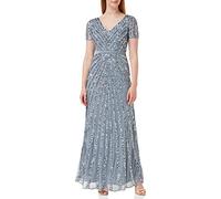 Maya Deluxe Women's Maxi Ladies Embellished Sequin Dress Long Short Sleeve V Neck High Empire Waist A Cut Shiny Prom Wedding Bridesmaid, Dusty Blue, 8