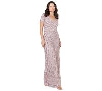 Maya Deluxe Women's Maxi Ladies Embellished Sequin Dress Long Short Sleeve V Neck High Empire Waist A Cut Shiny Prom Wedding Bridesmaid, Frosted Pink, 18